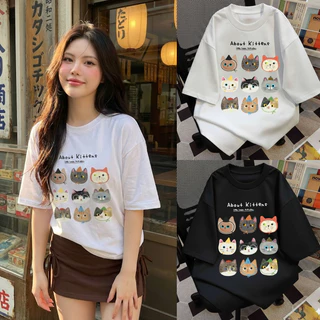 🌈SpinnyHouse🌈เสื้อยืดOVERSIZE สกรีนลายน้องแมว พร้อมส่ง มีไซส์ S-2XL เสื้อคู่ รุ่น OVERSIZE 011