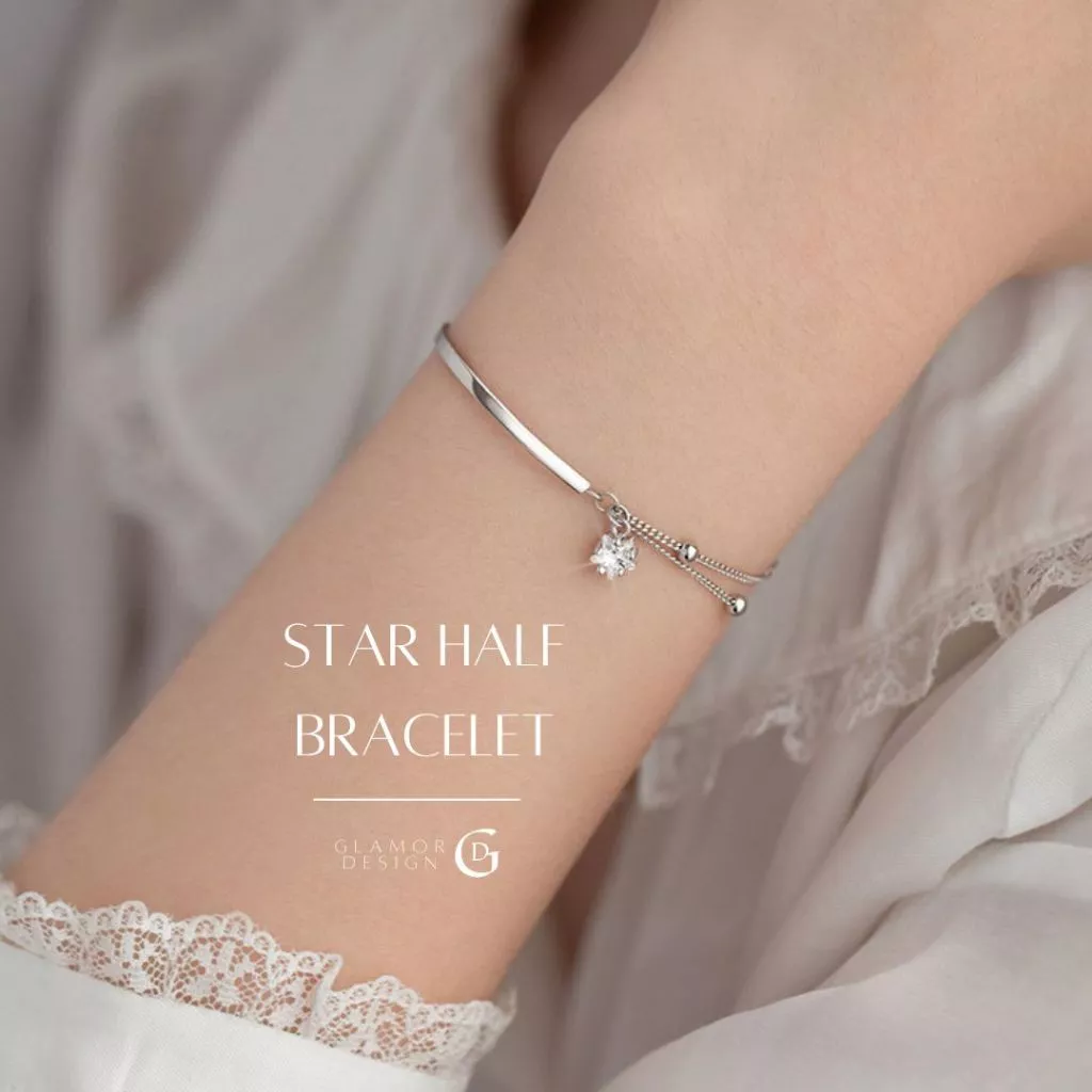GLAMOR✨กำไลเงินแท้ Star Half Bracelet จี้ดาว เงินแท้925 กำไลผู้หญิงสไตล์มินิมอล ปรับขนาดได้
