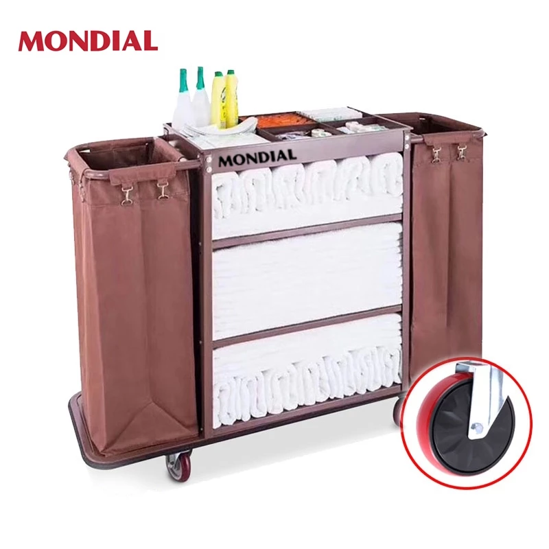 Mondial รถเข็นแม่บ้านสำหรับโรงแรม รีสอร์ท พร้อมที่ทิ้งขยะและที่วางผ้า