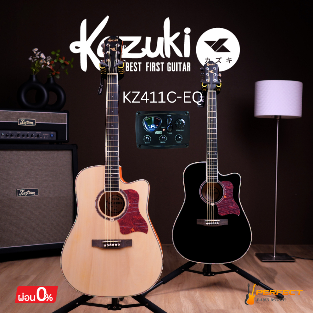 กีตาร์โปร่งไฟฟ้า Kazuki KZ411C-EQ GT-3E  กีตาร์โปร่งไฟฟ้า 41นิ้ว พร้อมกระเป๋า + ปิ๊ก +ประแจ Set Up ตั้งสายก่อนการจัดส่ง