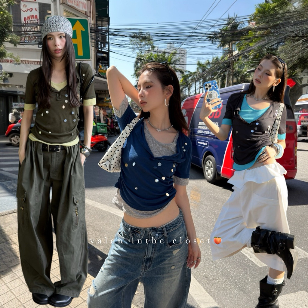 ส่งด่วน 🛵 #26T063 MMFISH 𝗟𝗔𝗬𝗘𝗥𝗘𝗗 𝗕𝗨𝗧𝗧𝗢𝗡 𝗧𝗘𝗘 (2ชิ้น)เสื้อดีไซน์เลเยอร์ ผสมความเท่กับความสดใส