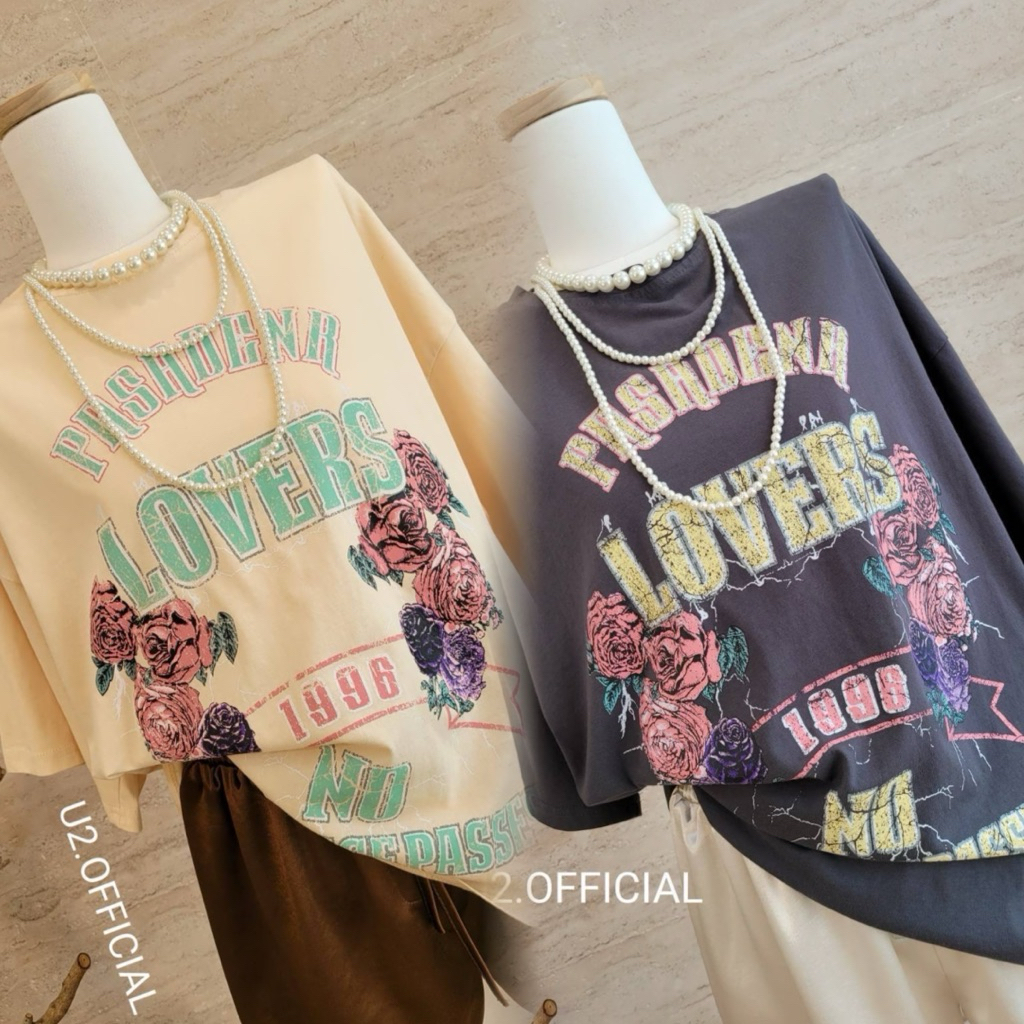 U2🌹เสื้อยืดลาย LOVER กุหลาบ