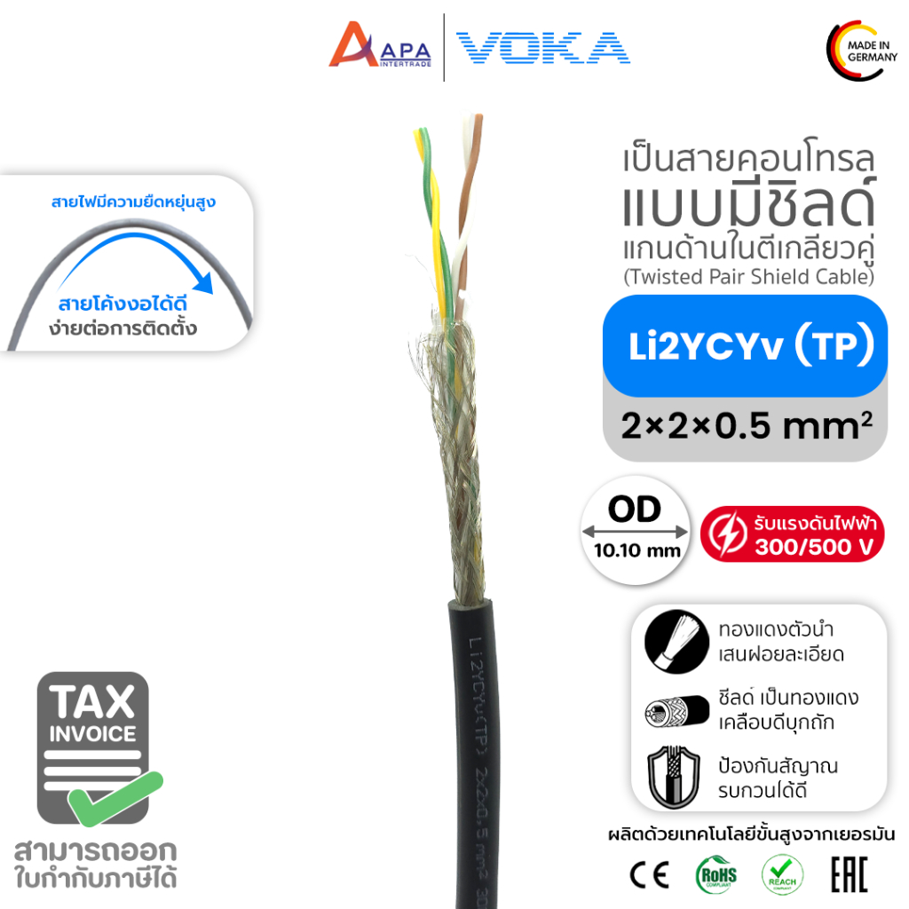 Li2YCYv (TP) 2x2x0.5 SQ.MM BLACK VOKA KABEL (ราคาต่อเมตร ) (สั่งขั้นต่ำ 10 เมตร)