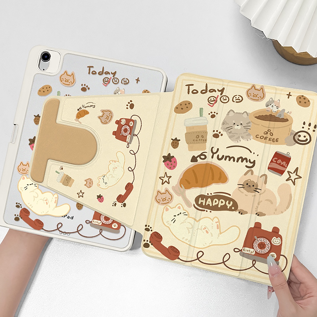 ⭐พร้อมส่ง⭐เคส Samsung Tab S9+ S9 S10FE หมุนได้ 360° ลูกแมวกาแฟ S10+ S9FE S11 มีที่ใส่ปากกา S6 Lite