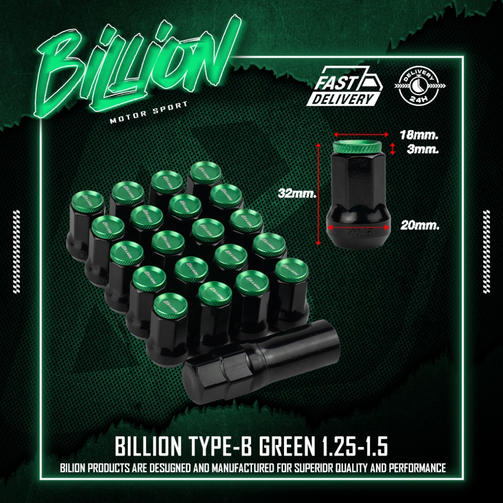น็อตล้อเหล็ก Billion Type-B(1.25/1.5-Green)