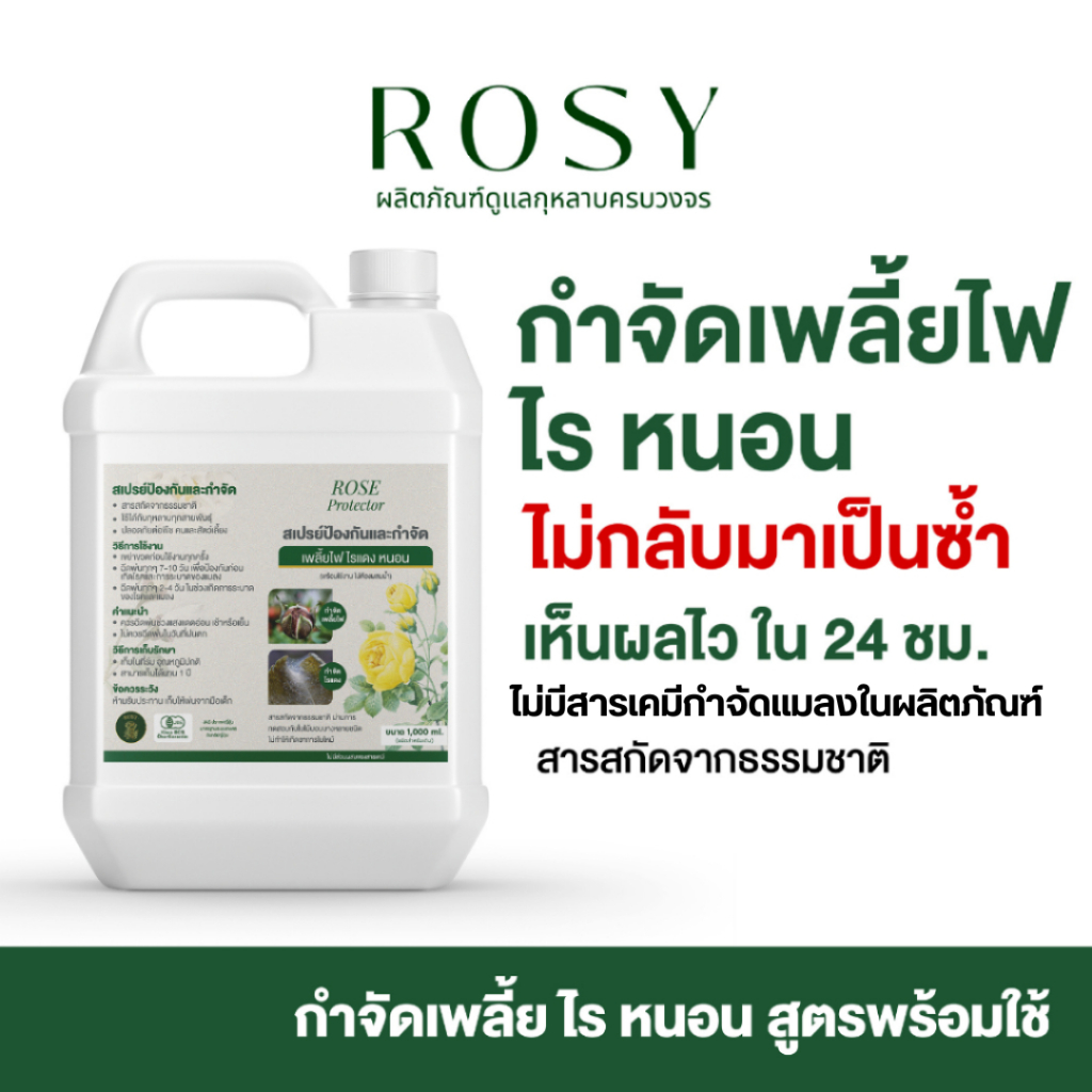 Rosy ป้องกันและกำจัดเพลี้ยไฟ ไรแดง หนอน [รีฟิลฉลากเขียว 1000 ML] สำหรับกุหลาบ ไม่กลับมาระบาดซ้ำ ไม่ทำให้ใบไหม้ ไม่ดื้อยา