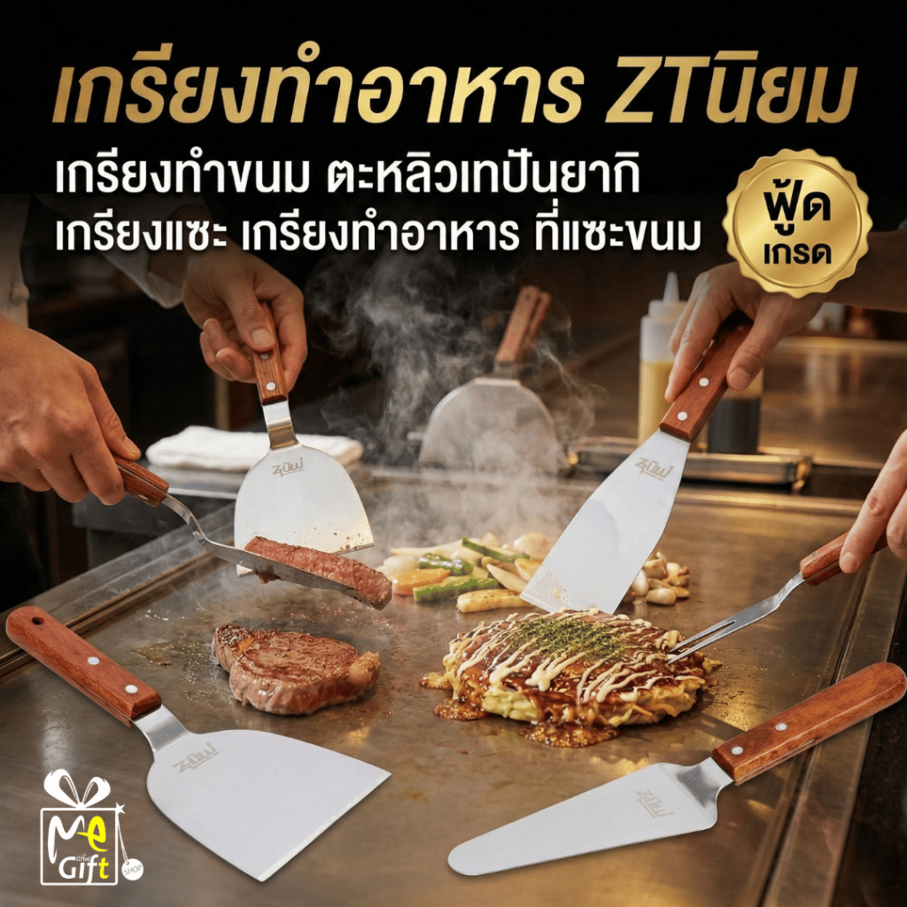 เกรียงทำอาหาร สแตนเลส ZTนิยม มีให้เลือก5แบบ! สแตนเลสแท้ ตะหลิวเทปันยากิ เกรียงแซะ เกรียงทำอาหาร ที่แซะขนม พร้อมส่ง