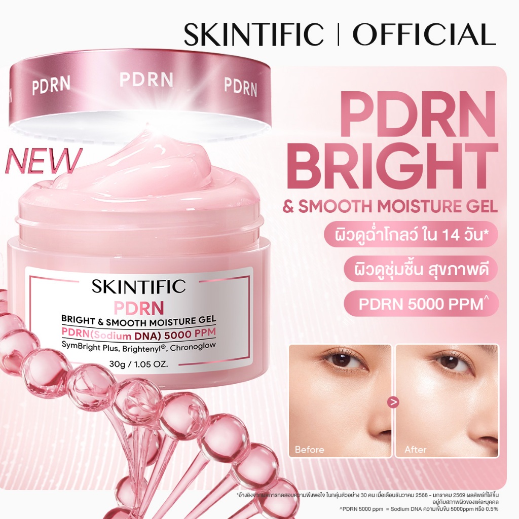 【NEW】SKINTIFIC PDRN BRIGHT & SMOOTH MOISTURE GEL  ครีมหน้าขาว PDRN 5000 ppm^ ผสานกับ 3 ส่วนผสมเพื่อผิว รูปที่ 8
