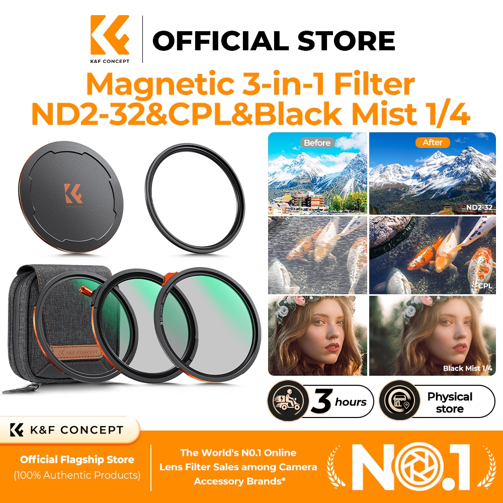 K&F CONCEPT NANO-X Magnetic 3-in-1 Filter Kit ND2-32&CPL&Black mist Filter For Lens(67/72/77/82mm)