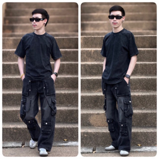 กางเกงยีนส์คาร์โก้ฟอกสีเทาดำผ้าไม่ยืด รหัส 004MBB