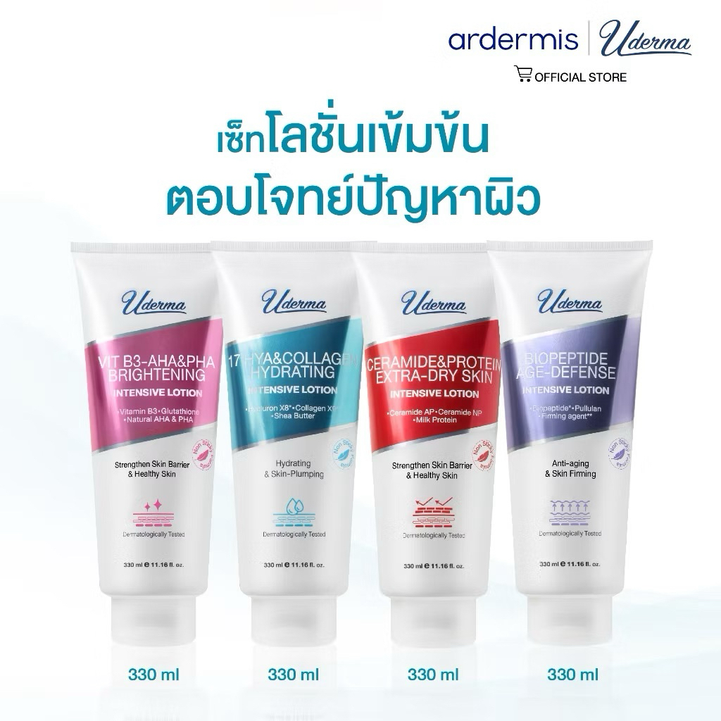 (ราคาเฉพาะคละสูตร/สี เท่านั้น*)โลชั่นบำรุงผิวกาย Uderma Intensive 330ml เนื้อบางเบา ซึมซาบเร็ว ไม่เห