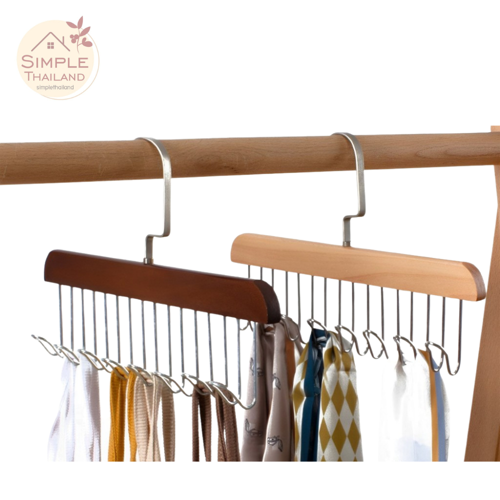 ไม้แขวนมีตะขอ ตะขอไม้แขวนผ้าพันคอ Hanger 8ตะขอ แขวนกระเป๋า ผ้าพันคอ เนคไท ประหยัดพื้นที่ในตู้เสื้อผ้า Simplethailand