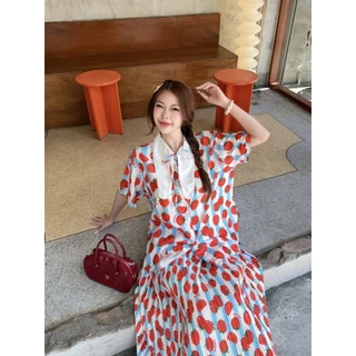 Longdopaws : Aileen set ชุดเซ็ทเสื้อคอบันนี่+กระโปรงยาวอัดพลีทใส่สบายมีซับใน