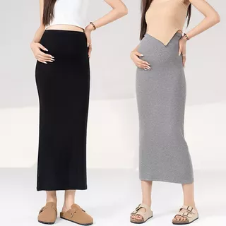 MACHIKO | D20 กระโปรงยาวคนท้อง มินิมอล ผ้าคอตตอน ผ้ายืด แฟชั่นแม่ท้อง ตั้งครรภ์ สาวอวบ
