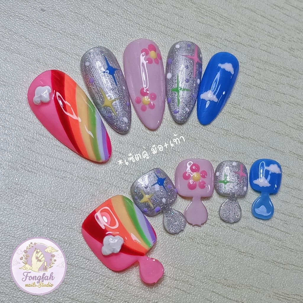 🌷เล็บเจล มินิมอล🌈สีสันสดใส☁️จัดส่งใน2วัน💨เซ็ตคู่ เล็บมือ+เล็บเท้า🌷ทรงแหลมฝอยาวกลาง☁️แถมฟรี✓กาว+ตะไบ🫧