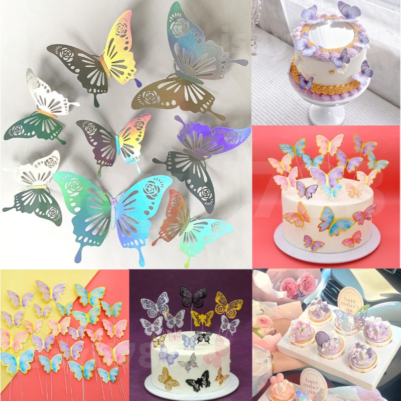 สติกเกอร์ติดผนัง ลายผีเสื้อ 3D กลวง อุปกรณ์เสริม สําหรับตกแต่งบ้าน ปาร์ตี้คริสต์มาส งานแต่งงาน 8 ชิ้น ต่อชุด