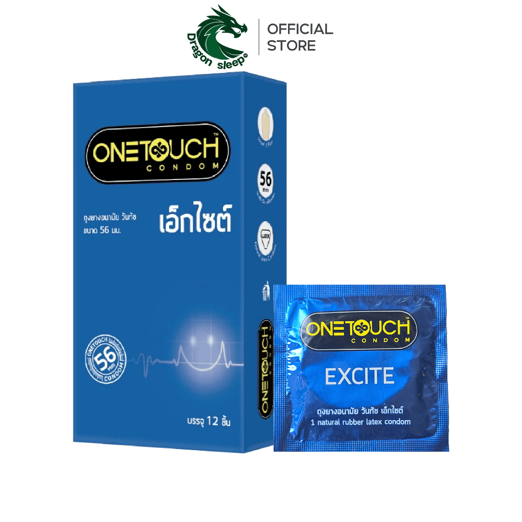 Onetouch ถุงยางอนามัย รุ่นเอ็กไซต์ ไซส์ 56 มม. ชนิดเรียบบาง น้ำมันซิลิโคน 550 มก. (ขนาดใหญ่)
