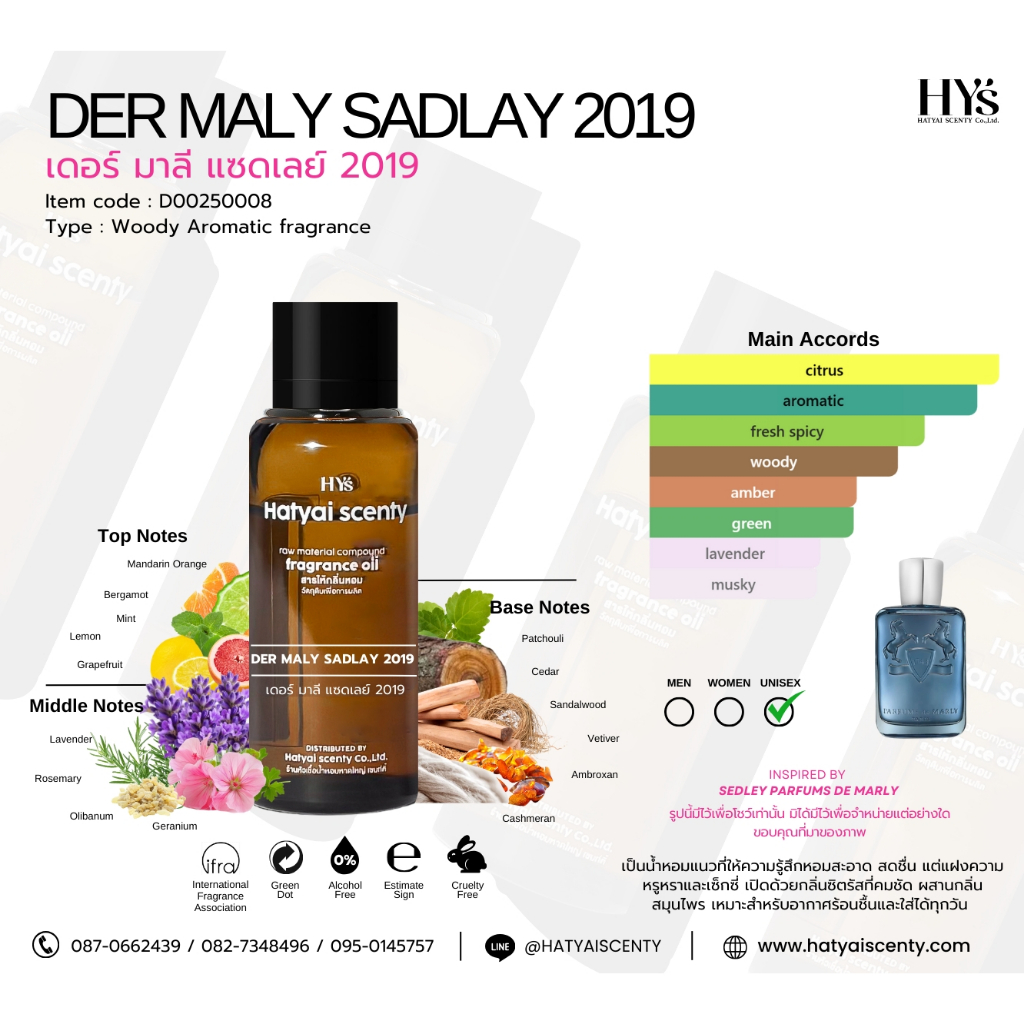 หัวเชื้อ้ำหอม DER MALY SADLAY 2019  เดอร์ มาลี แซดเลย์ 2019