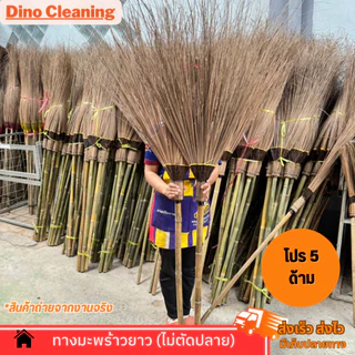 OTOP ไม้กวาดทางมะพร้าวยาว (ไม่ตัดปลาย) ทาชันเหนียวเเน่น ด้ามยาว 120 ซม เเข็งเเรง ทนทาน