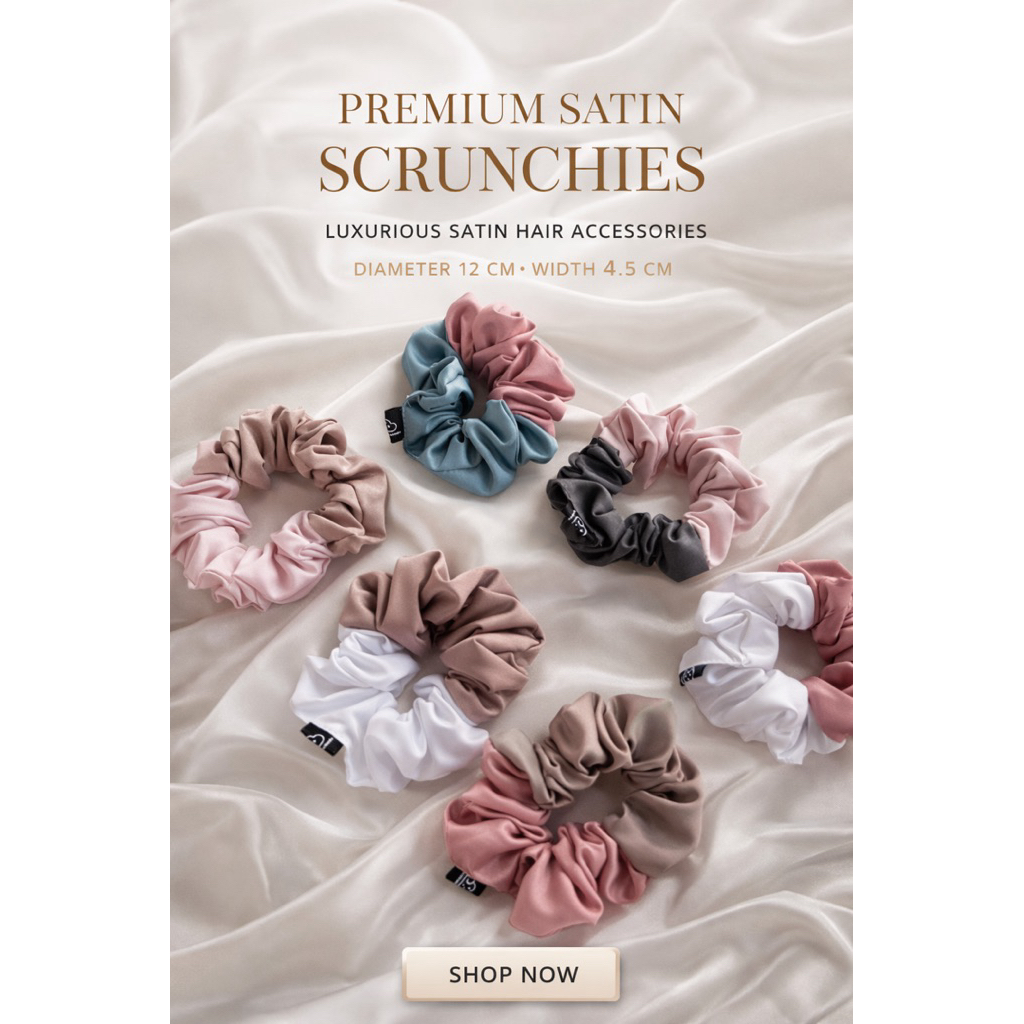 Satin Scrunchies ยางรัดผมผ้าซาติน Premium Silk Hair Tie 12CM ไม่กินผม Luxury Style