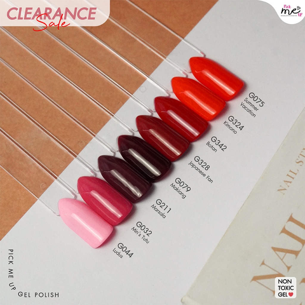 สีเจลทาเล็บ Pick Me Up Clearance Sale!! สีแน่น สีพื้น สีกลิตเตอร์ โทนแดงชมพูม่วง 15ml. เด็ก 3+ คนท้องทาได้