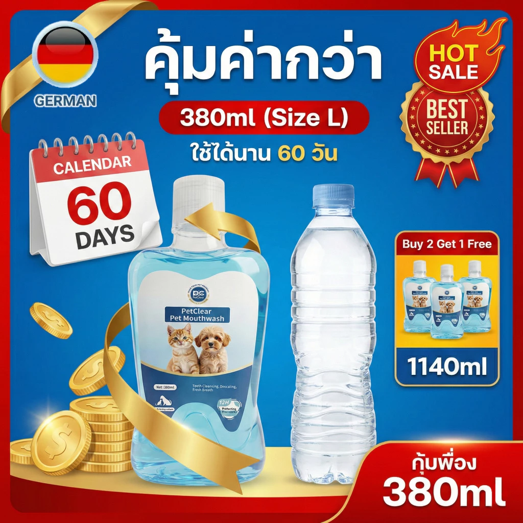 PetClear น้ำยาบ้วนปากสัตว์เลี้ยง 380ml
