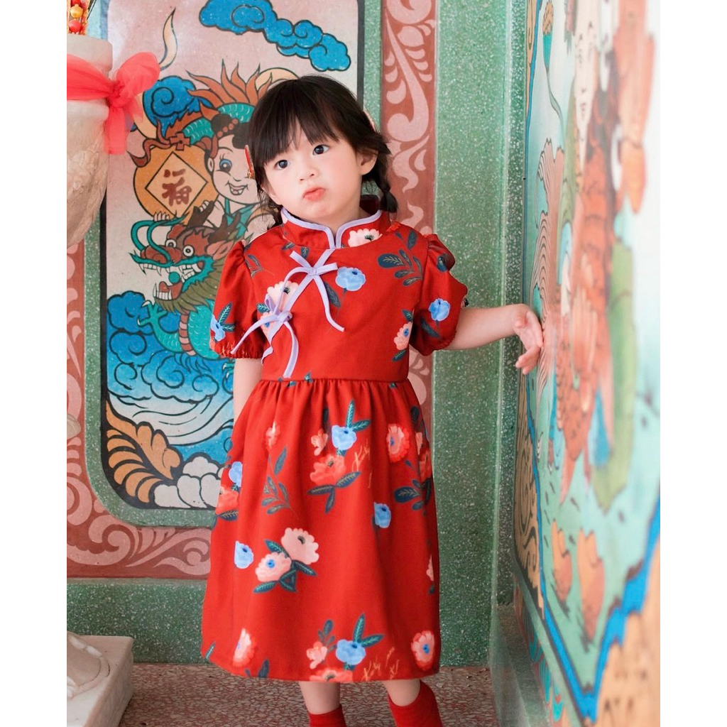 ส่งต่อ 21august เดรสตรุษจีน size 3T *มือ2 มีตำหนิด้ายรันเล็กๆ