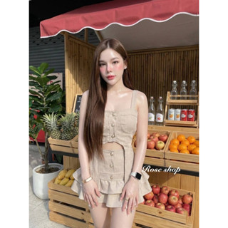 Phapassz - เซต 2 ชิ้น เสื้อกล้ามกระดุมหน้า+กระโปรงชั้นๆ งานผ…