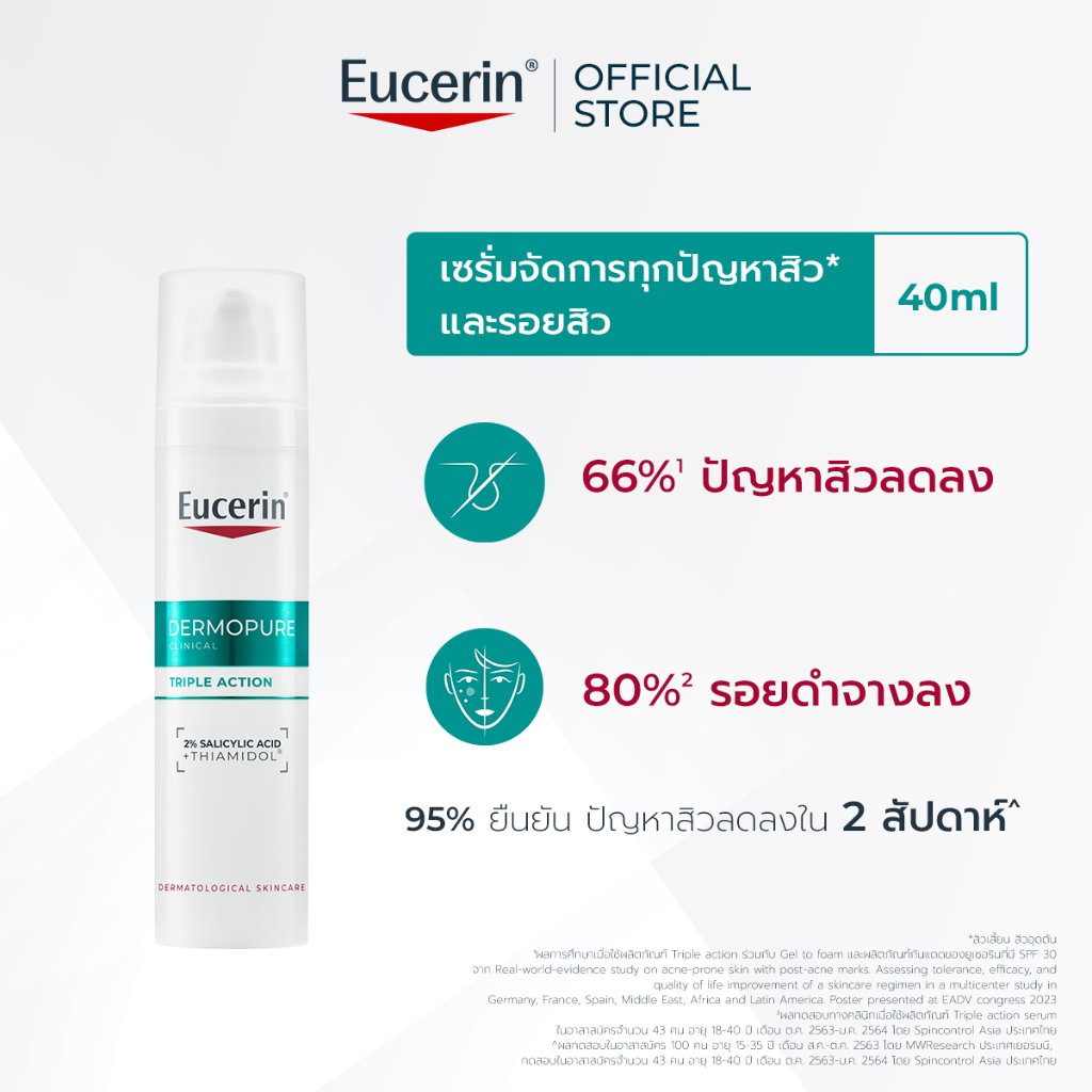 Eucerin DERMOPURE CLINICAL TRIPLE ACTION 40 ML เซรั่มจัดการปัญหาสิว และรอยสิว