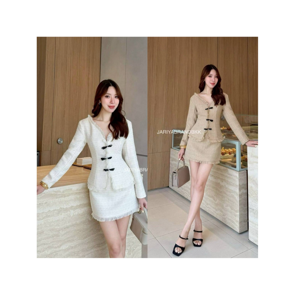 D2 งานป้าย Jariya Set ชุดเซ็ท 2 ชิ้น เสื้อ กระโปรงสั้นซับในกางเกง สำหรับผู้หญิง เสื้อผ้าแฟชั่นผู้หญิ