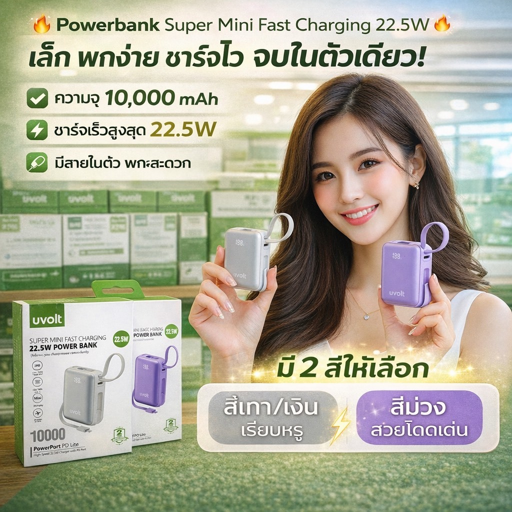 มี ccc 3c POWER BANK (พาวเวอร์แบงค์) UVOLT UVP10C-04 - SUPER MINI FAST CHARGING 10000mAh PD22.5W