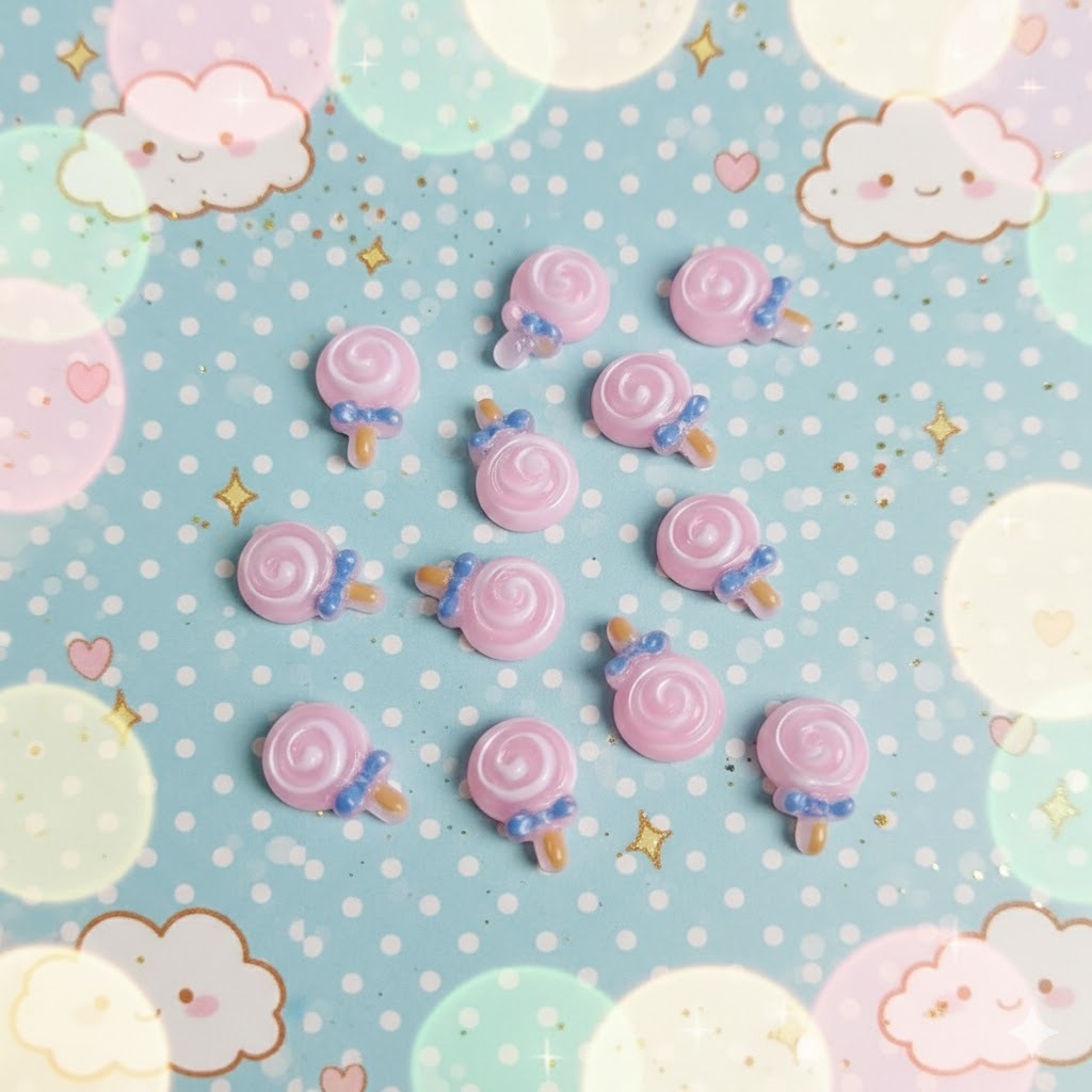 Q2.[มี5แบบให้เลือก][หนึ่งถุงมี 10 ชิ้น]อะไหล่ติดเล็บรูปอมยิ้ม อมยิ้มเรซิ่นสำหรับตกแต่งเล็บ😊😊