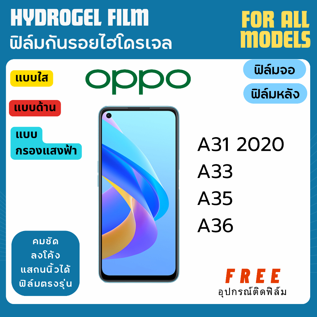 ฟิล์มกันรอยไฮโดรเจล OPPO A31 A33 A35 A36 ฟรีอุปกรณ์ติดฟิล์ม ฟิล์มออปโป้ ฟิล์มoppo