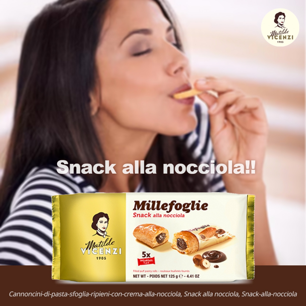 Vicenzi - Millefoglie - Snack Alla Nocciola - 5pcs วิเชนซี มิลเลฟอกลี สแน็คไส้ครีมช็อกเฮเซลนัท125g