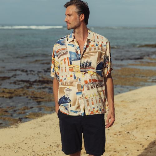 เสื้อฮาวาย JAMS WORLD / LEGENDS  OF THE CITY OF SANTA MONICA 100% RAYON [MADE IN HAWAII, USA]