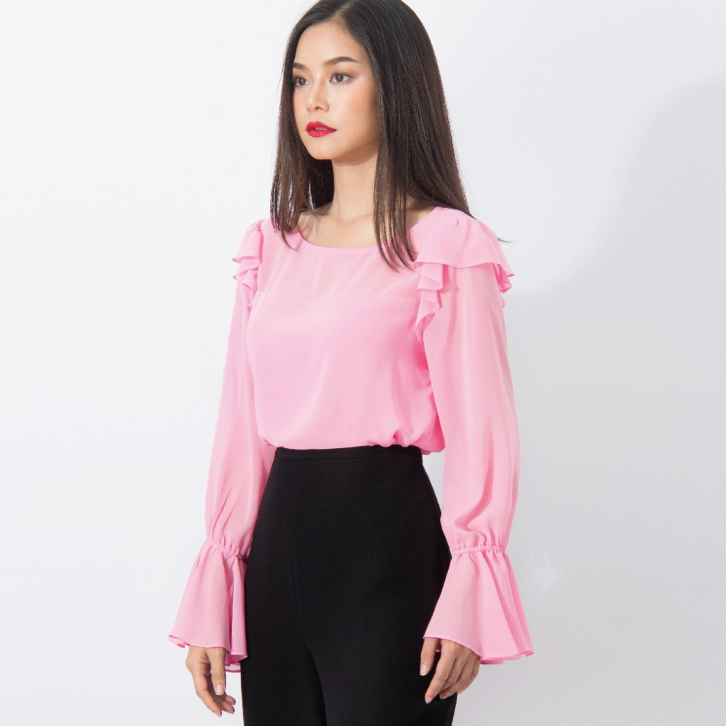 GSP เสื้อชีฟอง แต่งระบายแขนและคอ SS1JLP