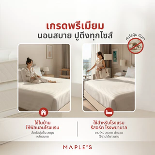 MAPLE'S ผ้าปูไม่รัดมุม​ 550เส้น ลายริ้ว Flat Sheet ที่โรงแรม5ดาวเลือกใช้ กันไรฝุ่น เตียงสูง6-14นิ้ว