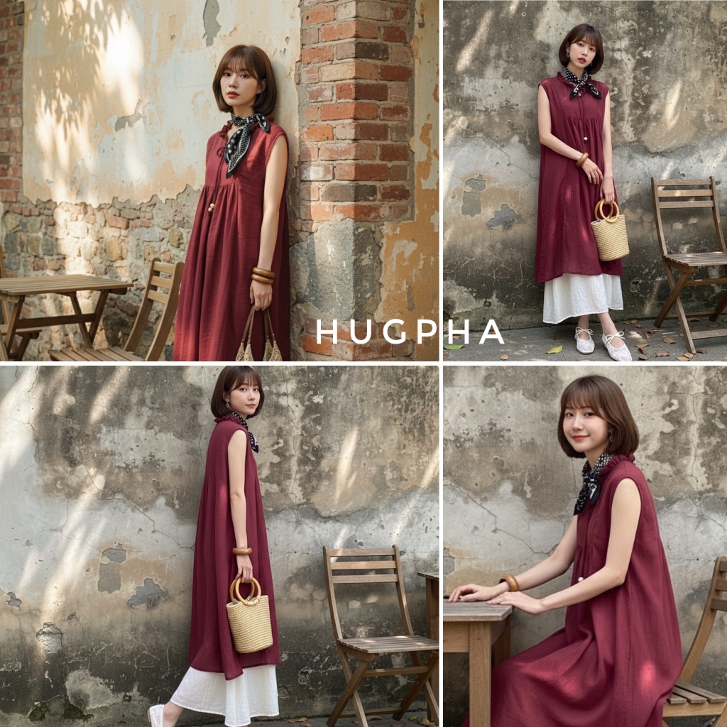 HUGPHA ฮักผ้า ชุดเซทเดรสสายลม+เดรสสายเดี่ยวตัวใน