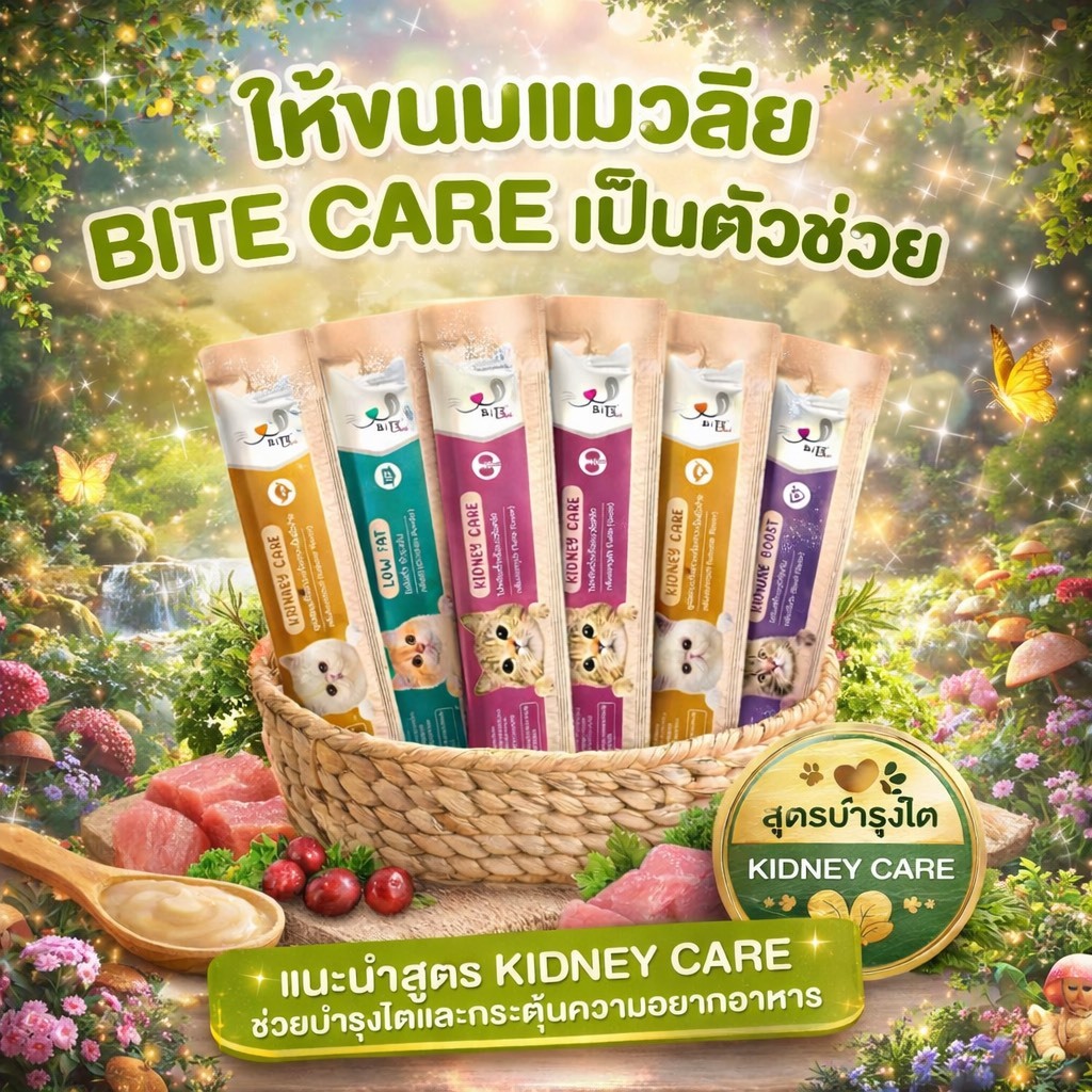 ( 20 ซอง คละได้ ) Bite Care ขนมแมวเลีย บำรุงสุขภาพ ที่มีงานวิจัยรองรับ Bite Care ( 20 ซอง คละได้ )