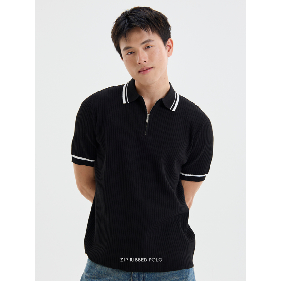 REEVE ZIP RIBBED POLO เสื้อโปโลผ้า knit