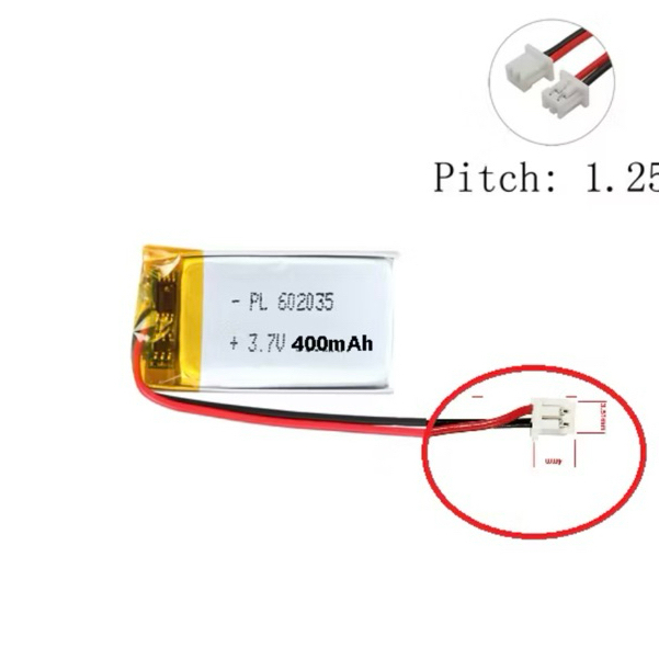 3.7v 400mAh 602035 มีหัวต่อ หัว1.25 MP3 MP4 GPS bluetooh กล้องติดหน้ารถ