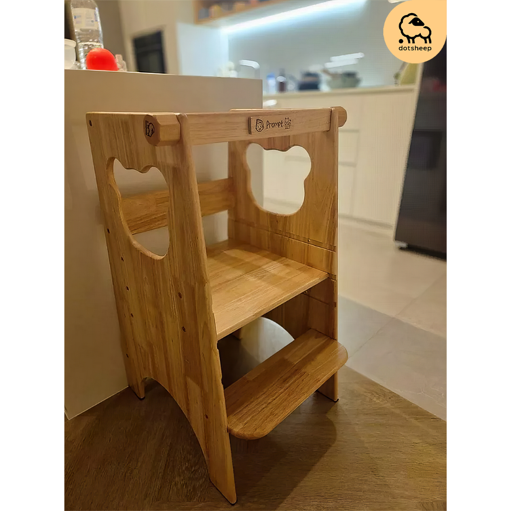 Dotsheep *เน้นแข็งแรง* Learning tower เก้าอี้บันไดเด็ก บันไดไม้สำหรับเด็ก ปรับได้ 3 ระดับ ไม้จริง