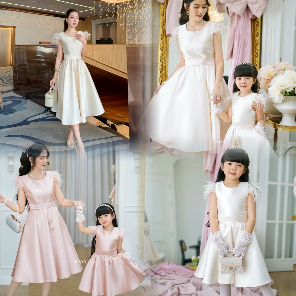 ชุดเดรสออกงานแม่+ลูก ชุดงานเช้า ชุดไปงานบุญ s-2xl + เด็ก size 100-140 กดใส่เดี่ยวหรือคู่ได้หมดค่า G150