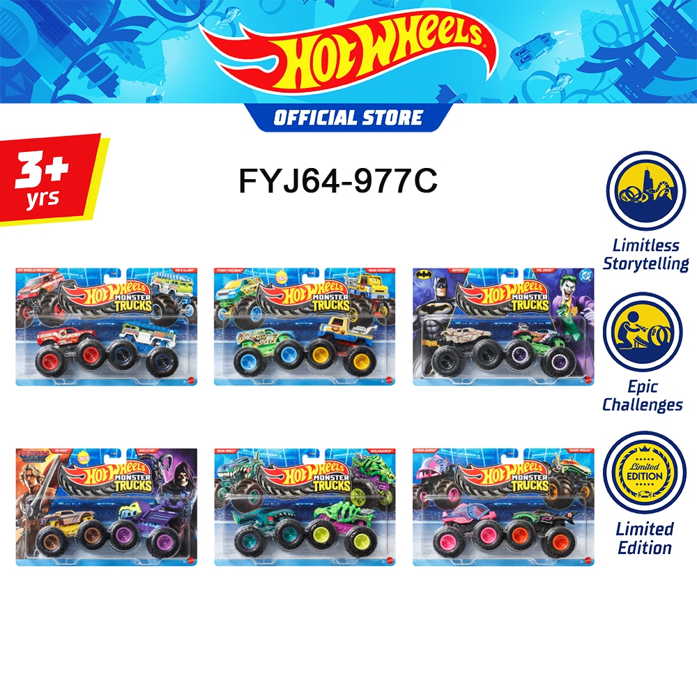 Hot Wheels Monster Trucks 1:64 Scale Demolition Doubles Trucks ฮอตวีล มอนสเตอร์ทรัคส์รถขนาด 1:64 แพ็