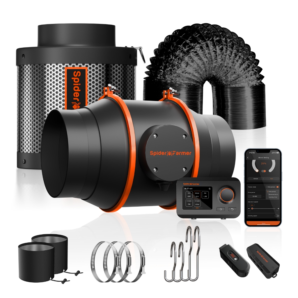 Spider Farmer 4",6”,8" Inline Fan Kits with GGS Controller Carbon Filter & Ducting Combo Grow Tent Ventilation System