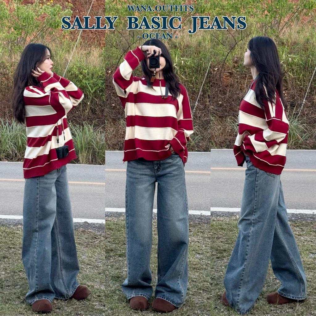 Wana.Outfits - Sally Jeans สี Ocean กางเกงยีนส์ขากระบอกทรงเบสิค