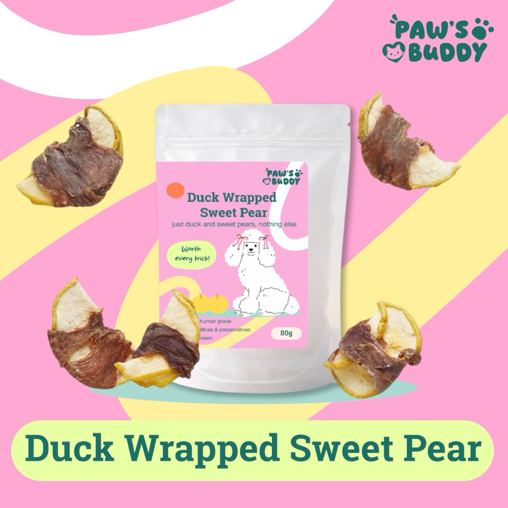 ขนมสุนัข เป็ดพันสาลี่ Paw’s Buddy ขนมสุนัขเกรดคนทาน 60g