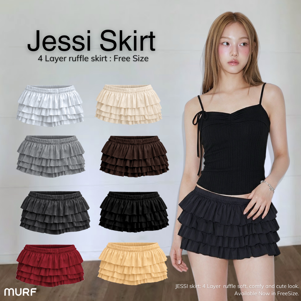 Jessi Skirt กางเกงกระโปรงเลเยอร์  กางเกงระบาย4ชั้น ผ้าGlossyRib กระโปรงผ้าร่องใส่สบาย  [LadyDarun Shop SK108]