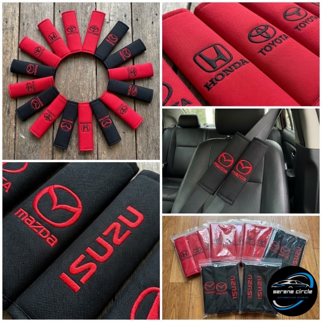 หุ้มเบลท์ หุ้มBelt นวมหุ้มเข็มขัดนิรภัยรถยนต์ (1 คู่) นุ่มสบาย ลดการเสียดทาน ปักโลโก้แบรนด์พรีเมียม ป้องกันสายบาดคอ