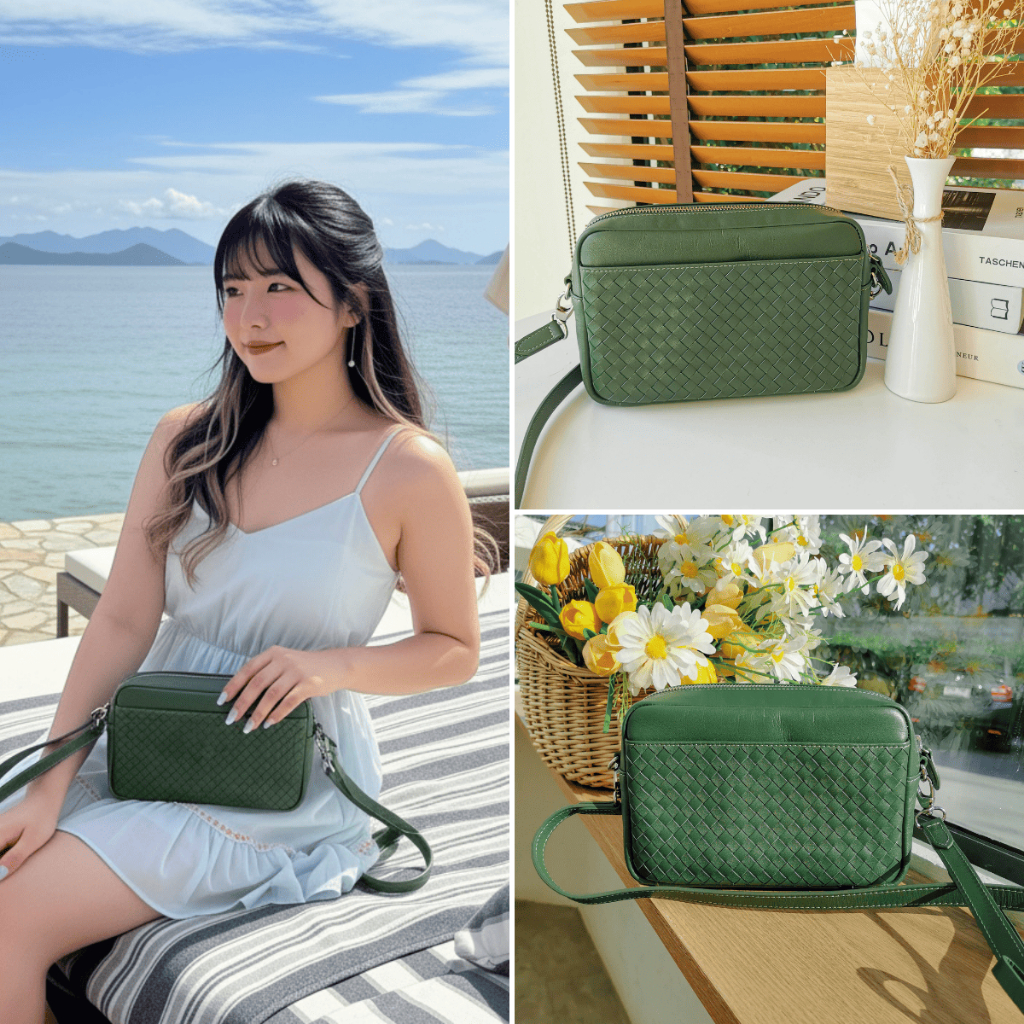 02-356 festival bag intrecciato กระเป๋าสะพายสานหนังแท้ กระเป๋าผู้หญิงสานหนังแท้ แบรนด์ klaas ของแท้